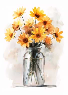 Yellow Flowers in a Jar