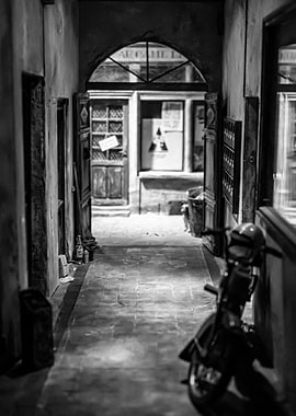 Vintage Alleyway with Motorcycle