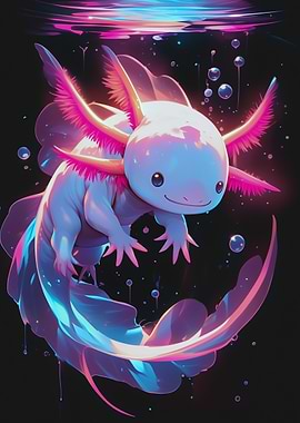 Cute Axolotl in Neon Lights - Gfp Axolotl