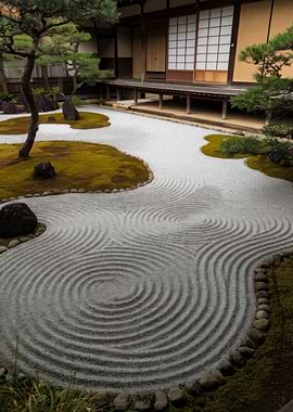 Zen Garden with Circular Patterns