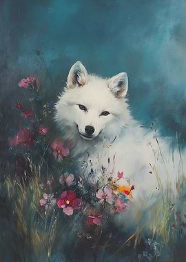 White Wolf in Flowers