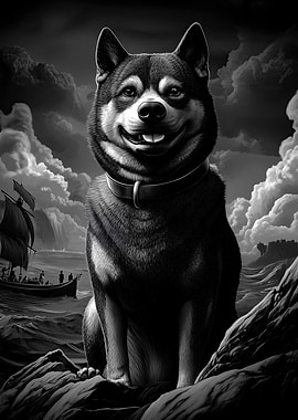 Shiba Inu Dog with Ship