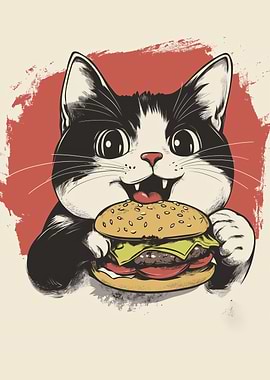 Cat Eating Burger