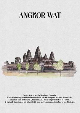 Angkor Wat Watercolor Illustration