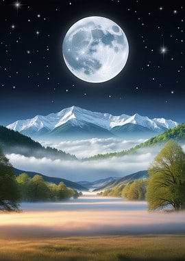 Mountain Moonlit Landscape
