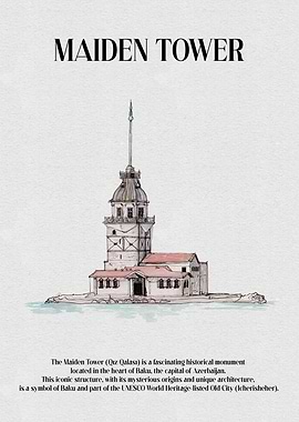 Maiden Tower Watercolor Illustration