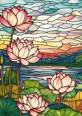Lotus Flowers Stained Glass