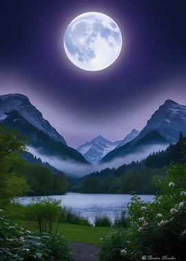 Full Moon Over Mountains