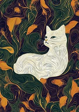 White Cat in Swirling Pattern