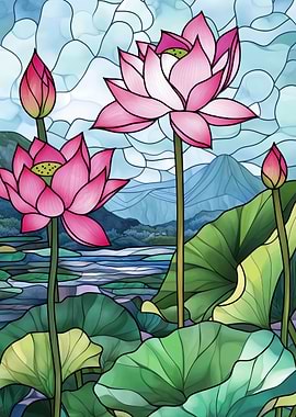 Lotus Flowers in Stained Glass