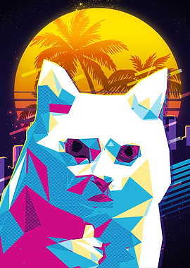 Retro Cat in 80s Style
