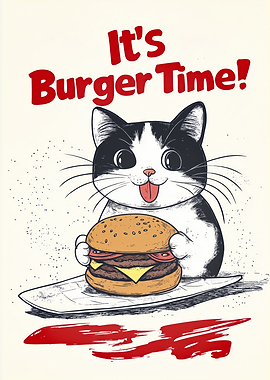 Cat Eating Burger