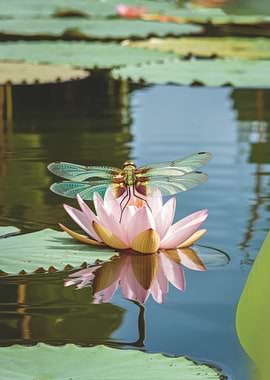Dragonfly on Water Lily