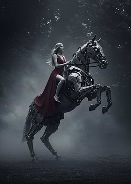 Woman Riding Mechanical Horse