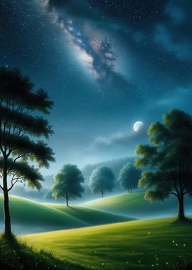 Night Sky Over Rolling Hills