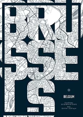 Brussels City Map Typography