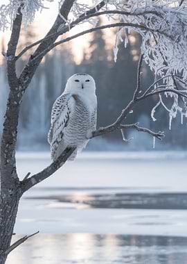 Snowy Owl on Branch