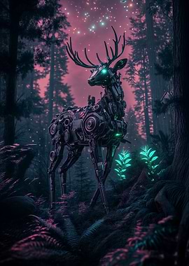 Cybernetic Deer in Forest