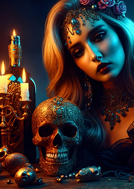Mystical Portrait with Skull