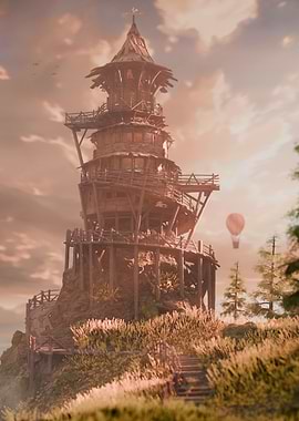 Wooden Tower on a Cliff