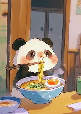 Cute Panda Eating Ramen - Japanese food