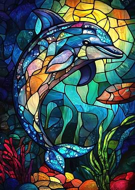 Stained Glass Dolphin