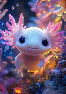 Cute Axolotl in Underwater World