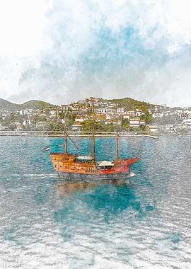 Sailing Ship in Harbor croatia