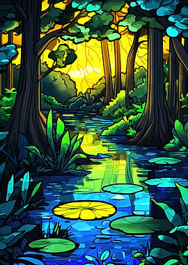 Forest Stream Sunset