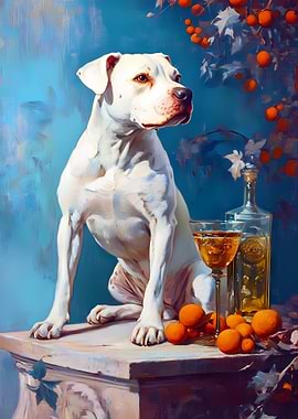 White Dog with Oranges