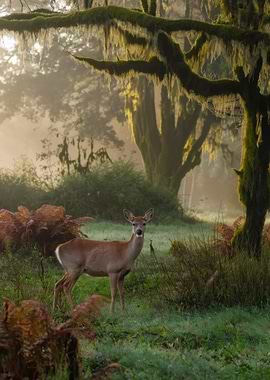 Deer in Misty Forest