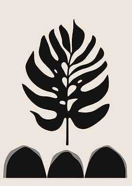 Minimalist Monstera Leaf in Black and White
