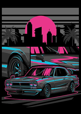 Retro Skyline Car Art