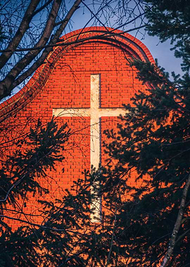 White Cross on Brick Wall