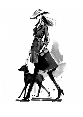 Woman Walking Dog