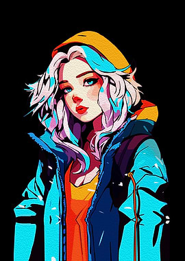 Anime Girl in Blue Jacket