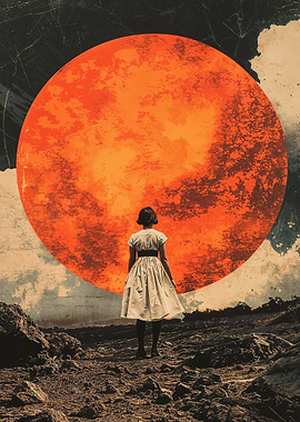 Woman Facing Giant Red Moon