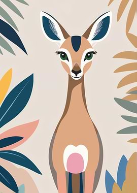 Cute Deer with Tropical Leaves