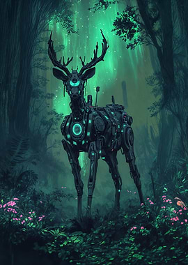 Cybernetic Deer in Forest