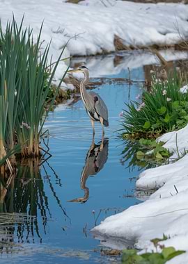 Great Blue Heron in Snow