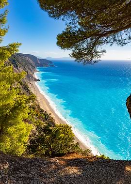 Coastal View with Turquoise Waters, Greek Island