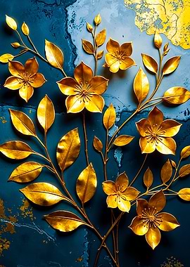 Golden Flower Digital Art for Modern Decor