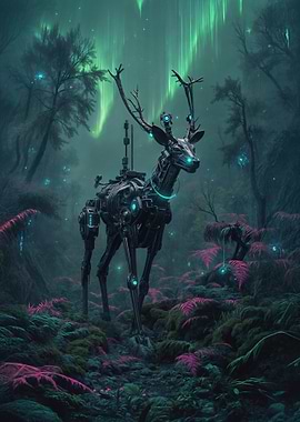 Cybernetic Deer in Forest