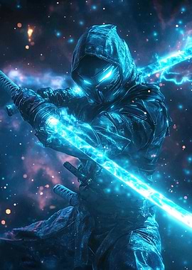 Cyberpunk Ninja with Glowing Sword