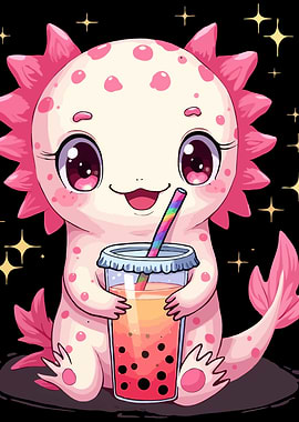 Axolotl Bubble Boba Tea Anime Cute Axolotl Kawaii