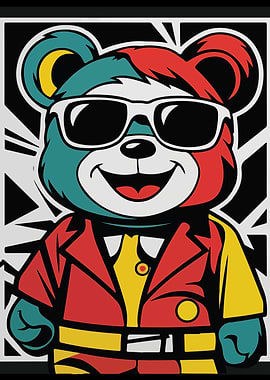 A Colorful Bear Wearing a Stylish Sunglasses