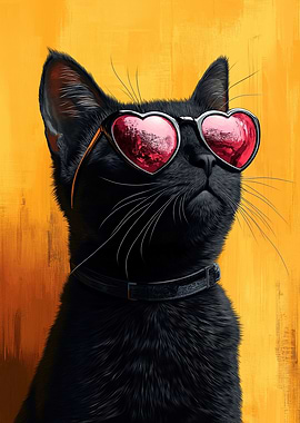Black Cat in Heart Sunglasses