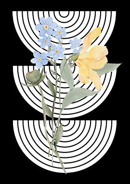 Floral Watercolor with Geometric Pattern