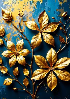 Elegant Decor with Metallic Flowers on Intense Blue