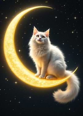 Cat on Crescent Moon